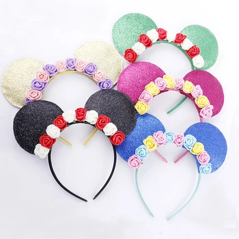 Kızlar Yetişkin Saç Süsleri Moda Kadın Saç Aksesuar Şapkalar için 2017 Yeni Sevimli Mickey Çiçek Hairband saç Bandı Hoop Kulakları