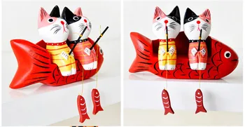 Woody Kedi Model Figür Çocuk Oyuncak Masaüstü Dekor Kedi Dışkı Ev Mobilyası Mini balık Biblo