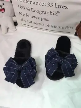 çiçek ünlü marka flip ile kürk slaytlar kadın tasarımcı kış sandalet sıcak ve rahat ev terlikleri tatlı dantel yay flop
