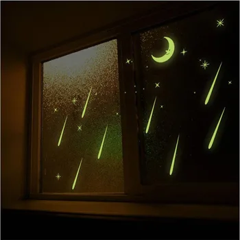 Y0037 Duvar Romantik Gece Yeni bir Meteor yağmuru Çıkartmaları gökyüzü 3d parlak Floresan duvar çıkartmaları yatak odası penceresi Çıkartmaları