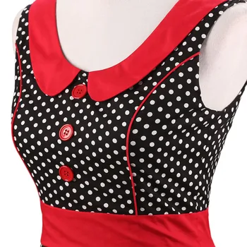 JLİ MAYIS 1950 Kırmızı nokta kadın Elbise O-boyun gömlek yaka Kolsuz düğme yaz Hepburn vintage polka dot akşam parti Rockabilly