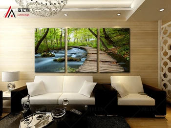 Oda Ahşap Köprü Creek Orman Manzarası Tuval Baskılar Ev Dekorasyon Resimleri Modüler Resimler Yaşayan 3 Panel kargo Ücretsiz