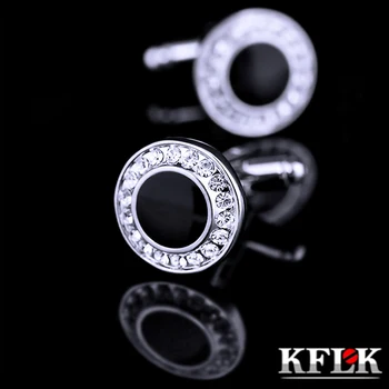 KFLK 2018 Lüks Marka Siyah manşet düğmesi de manchette Kristal manşet erkek Mücevher için Yüksek Kaliteli abotoadura gömlek kol düğmesi bağlantı