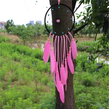 Düş kapanı rüzgar Hint tarzı pembe kolye rüya avcısı yaratıcı araba asılı dekorasyon tüy chimes