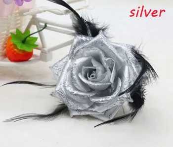 1 ADET YENİ Gümüş Glitter Çiçek Deseni Çiçek Tüy büyüleyici şey Hairband Broş BİLEK Çiçek Gül