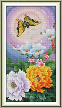 (6) kelebek ve çiçekler, kumaş DMC 14CT 11CT Çapraz Dikiş kitleri,nakış nakış Setleri, Ev Dekor basılı sayılır