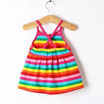 0 Kız bebek Elbise-4Y yeni Doğan Bebek Yaz Gökkuşağı çizgili plaj bebek elbiseleri kız giyim Pamuk Elbise Kız elbise Elbise