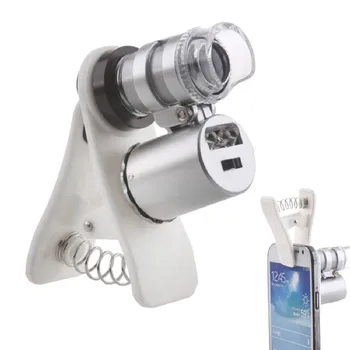 Cep Telefonu LED Işıklı Büyüteç Mikroskop 60x Cep klipsli LED Işık UV