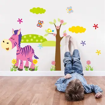 Çocuklar İçin Şeker Renk Jungel Vahşi Duvar Çıkartmaları Ev Dekorasyonu Karikatür Hayvanlar Adesivo De Parede Pvc Duvar Çıkartmaları Duvar Kağıdı Oda