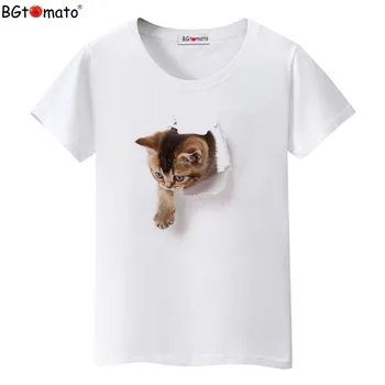 BGtomato YENİ Yaratıcı 3D t-shirt Süper Sevimli sevimli kedi kadın gömlek Orijinal marka kısa kollu casual komik t shirt