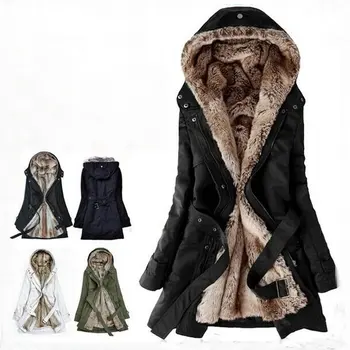 Sıcak Ücretsiz kargo Taklit kürk astarlı kadın kış sıcak uzun kürk ceket pamuklu giysiler kürk Toptan Bayan Mont Kapşonlu