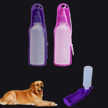 Açık Seyahat Taşınabilir Köpek Evcil Hayvan Besleme Su Şişesi Plastik su çeşmelerini Dağıtıcı ile 250 mL Besleyici