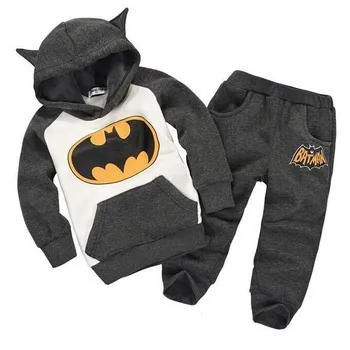 Batman giyim bebek erkek çocuk pantolon kapşonlu kış sıcak giysiler erkek kız kalınlaştırmak 2016 sonbahar yeni varış setleri set