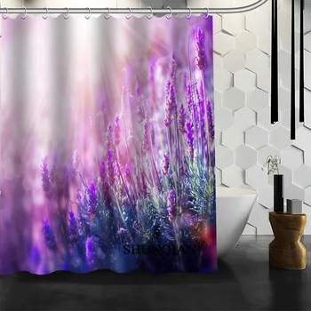Özel Lavanta çiçeği Perde Duş, Yüksek Kalite banyo Aksesuarları delikli Perde Kumaş Polyester