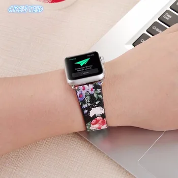 Apple Watch band 520/38 Çiçek Baskılı Çiçek Tasarım için ARMALI Deri İzlemek Bant Kayışı iwatch için Bilezik Bilek İzle 1 2