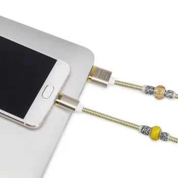 (Altın) ANGİBABE Tel bahar USB Kablosu 2A 1M DİY kakma Elmas Hızlı Android için Veri Şarj Kablosu