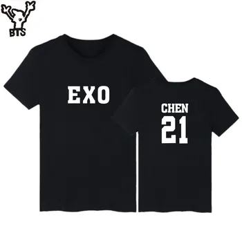 RAMADA, Kpop, K-pop Üst Kısa Kollu Tshirt Erkek Marka Yaz Stili Kpop EXO Tişört Erkek Pamuk Moda Siyah T-shirt Kadın