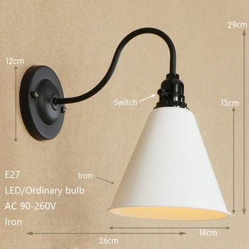 Modern basit demir duvar lambası klasik siyah/beyaz duvar lambası yatak odası oturma odası için 3 stilleri ile oda yol yemek cafe E27 LED