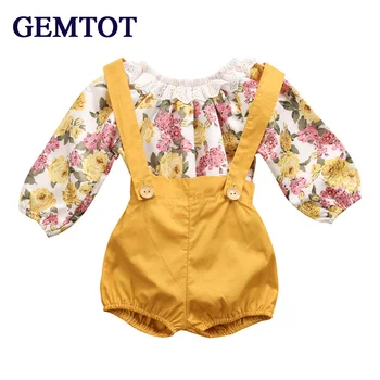 GEMTOT yeni Doğan Bebek Kız Prenses Çiçek Uzun Kollu Romper+ Sunsuit Tulum Elbise Kısa Pantolon Askılı