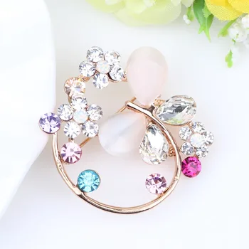 Bonsny Kristal Opal Alaşım Çiçek Sepeti Broş Kadınlar İçin Düğün Pin Yaka 2017 Yeni Moda Takı Dekorasyon Eşarp Broş