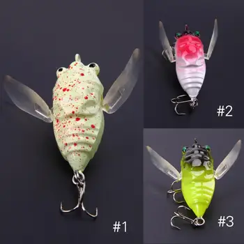 Akıllı 5cm/6.5 g Ağustosböceği Şeklinde Balıkçılık Lure Isca Yapay Sabit Yem Levrek Böcek Cezbeder Topwater Okyanus Balıkçılık Sinek 3 Renk Takımları