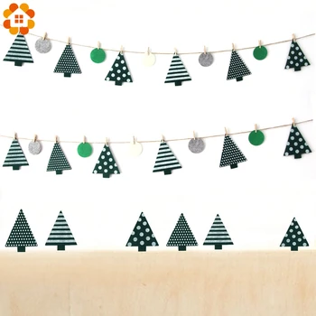 1Set Olmayan-dokuma Kumaş Afiş Noel Ağacı &Yuvarlak Bayraklar Orman Garland Bunting Afiş DİY Evde Noel Partisi Dekorasyon
