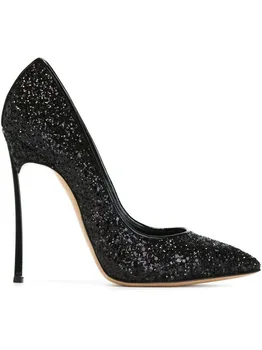 High-end Kadın Benzersiz Tasarım Metal İnce Yüksek Topuk Pompalar Kristal Bling Bling Toe Elbise Ayakkabı yılan Derisi Ayakkabı Payetli Sivri