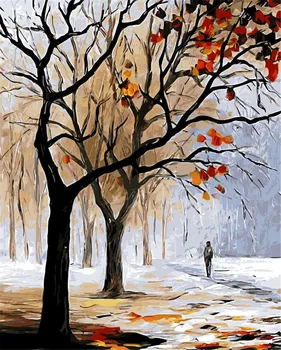 Kış manzara sonbaharda düşen Sayılar Odası Dekorasyonu El boyalı Duvar Resimleri İle Sanat görüntülemek ağaç yağlı Boya resim yaprakları