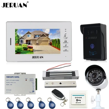 JERUAN Ev 7 inç ekran Görüntülü Kapı Telefon İnterkom Sistemi su geçirmez RFID Erişim Kamera + 700TVL Analog Kamera +uzaktan kumanda
