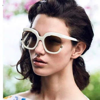 2017 Lüks Marka Tasarımcı güneş Gözlüğü Kadın Sürüş İçin Kadın Büyük Yarım Çerçeve UV400 Vintage Güneş Gözlüğü Retro Gözlük büyük Boy
