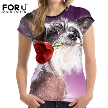 FORUDESİGNS Renkli 3D Pug Köpek Kadın Tee Kısa Kollu T Genç Kızlar Kadın İçin Moda O Boyun Nefes T shirt Üstler-gömlek Elbiseler