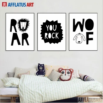 AFFLATUS Siyah Beyaz Köpek Ayı Aslan Nordic Poster Duvar Sanat Baskı Tuval Duvar Resimleri İskandinav Stili Çocuk Dekorasyon