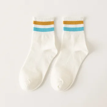 5 Çift Kadınlar Düzgünce Trendy Çift Çizgili Çorap Dayanıklı Anti-bakteriyel Kadın Pamuk Kısa Çorap Saf Sanat Tarzı Bayan Çorap Meias