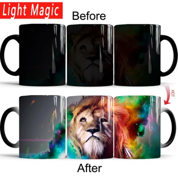 Orman aslan Kral mug 350ml seramik rengi değişen kupa bardak ısıya duyarlı Kahve Süt hediye sihirli kupa