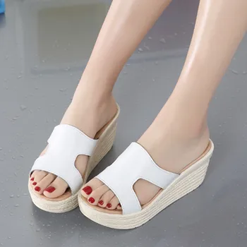 Ayakkabı Peep Toe Kadın 2017 Yaz Hakiki Deri Ayakkabı Sandalet Kadın Sandalet Moda Platform Kadın Slaytlar Takozlar Bayanlar