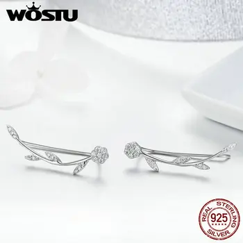 WOSTU Yüksek Kaliteli 925 Gümüş Bitki Parlak Yaprakları Kadınlar Moda için DXE266 Gümüş Takı Küpe
