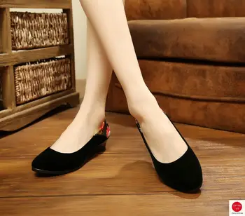 Yeni Çin Bez Ayakkabı Takozlar Kadın Ayakkabıları Zarif Çiçek Baskı Kadınlar OrientPostMark Büyük Boy Ayakkabı Tekne Ayakkabısı Bale Takozlar