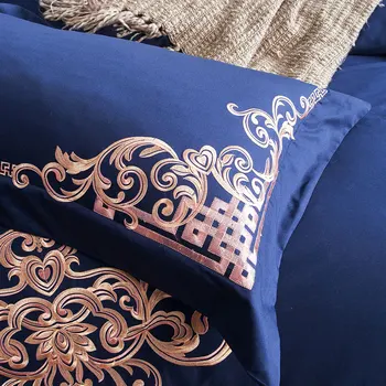 Svetanya düz Çarşaf Yastık Kapağı Mavi Set Nevresim takımları Kraliçe Kral Yatak, Mısır Pamuklu Nakışlı