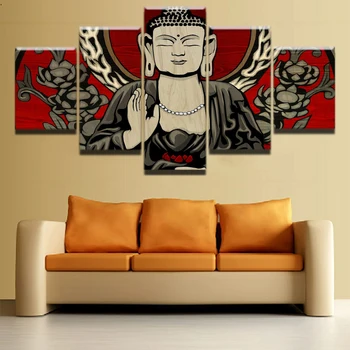 Tuval HD Oturma Odası Duvar Sanat Fotoğraf İçin Resim Çerçevesi 5 Adet Buda Meditasyon Zen Poster Ev Dekoratif Baskılar