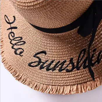 Kadın Siyah Kurdele İçin elişi Örgü mektup Yaz Güneş Şapkaları Plaj Şapkaları Chapeu Feminino Açık Büyük Ağzına Hasır Şapka Dantel