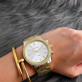 İzle Saat saat montre femme relogio CONTENA Marka Moda Gümüş İzle Kadın Lüks Rhinestone Kadın Saatler Saatler Bayanlar