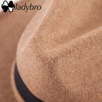 Ladybro 2018 Sonbahar Kış Güneş Şapka Kadın Erkek Fötr Şapka Klasik Geniş Ağzına Disket Le Cap Şapka Dükkanında Taklit Yün Şapkası Hissettim