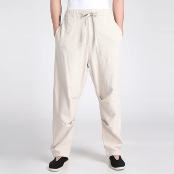 Geleneksel Çin Erkekler Pamuk Keten Kung Fu Pantolon Casual Gevşek Uzun Pantolon Tai Chi Giyim S M L XL XXL XXXL 2601-3