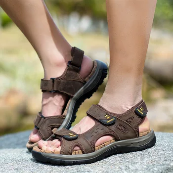 Hakiki Deri Sandaletler Erkek 2018 Moda Rahat Ayakkabı Trekking Hiking Açık Sandalias Terlik Hommes Slaytlar Düz Plaj Yaz
