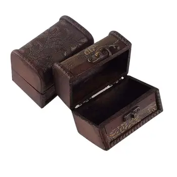 Retro Küçük Ahşap Kilit Kutusu Depolama Takı Bilezik İnci Dava Ahşap Hediye Sahibi Dava Antika Vintage Durumunda Sıcak Satış