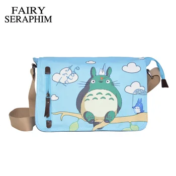 PERİ SERAPHİM Anime Komşum Totoro Messenger Tuval Çanta Omuz Çantası Sevimli Baskı Mavi Totoro Çanta, kızlarım okul çantası