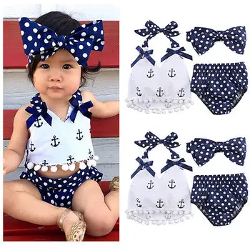Güçlü Kız Bebek Kıyafetleri Bebek Çapa+Polka Sunsuit Kostüm Set Külot Yazlık Kıyafetler Nokta Üstleri Set