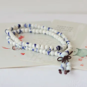Kadınlar için Çin Tarzı Mavi ve beyaz porselen Seramik Boncuk Bilezik Reiki Şifa Duası Çakra Buda Strand Bilezikler
