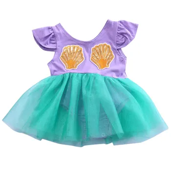 Bebek Yeni Doğan Bebek Kız Çocuk Denizkızı Payet Pamuk Dantel Tütü Tül Mini Elbise Parti Düğün Yarışması Top Elbise Sundress Elbise
