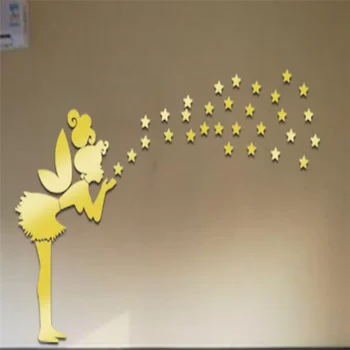 47x30 Ayna duvar Çıkartmaları Tinkerbell Peri Prenses Çocuk Odası muursticker poster, ev dekor 3D duvar çıkartmaları Yıldız